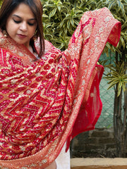 Handwoven Bareek Bandhani dupatta with Dabka Handwork in Pure Gajji silk