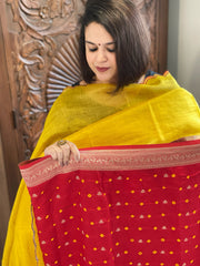 Red Handwoven Kadwa Banarasi with Hand Bandhani Suit Set in Pure Silk