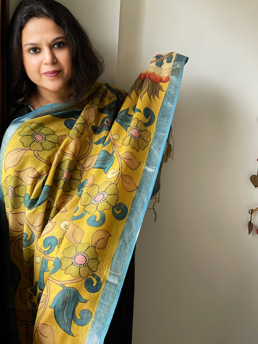 Handpainted Kalamkari Dupatta in Chanderi Silk