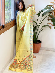 Yellow Handpainted Madhubani Dupatta in Pure Cotton