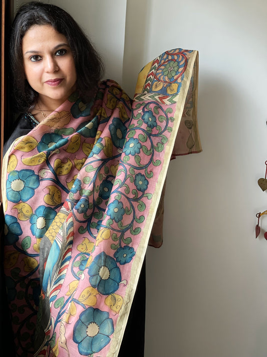 Handpainted Kalamkari Dupatta in Chanderi Silk
