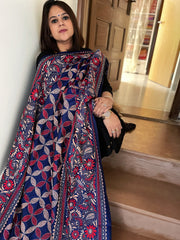 Blue Handmade Nakshi Kantha Dupatta in Pure Silk