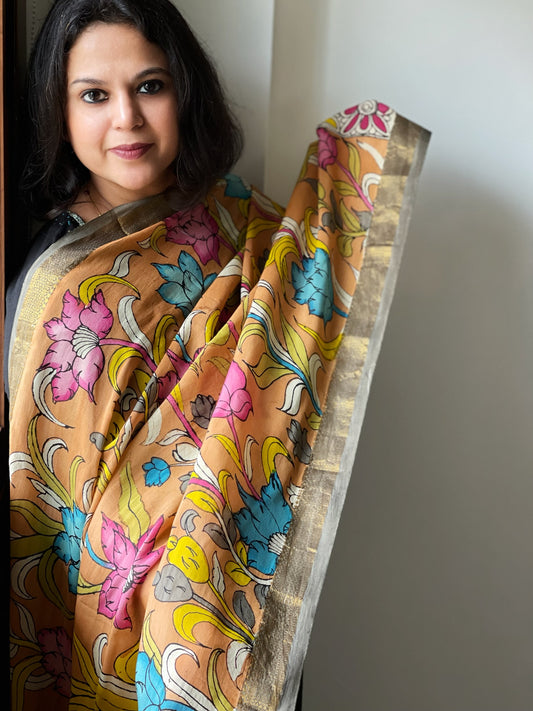 Handpainted Kalamkari Dupatta in Chennuri Silk