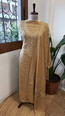 Lite Peach Winter Suit Set with Aari Work in Pashmina Wool