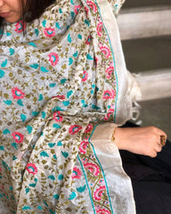 Off-White Tussar Silk dupatta with Thread Jaal Embroidery