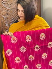 Pink Designer Handwoven Kadwa Banarasi Suit Set in Pure Silk