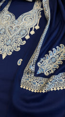 Navy Winter Suit Set with Aari Work in Pashmina Wool