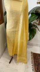 Yellow Suit Set with Lucknowi Handwork in Pure Tussar Silk