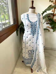 Suit Set with Thread Embroidery in Slub Cotton