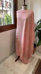 Peach Suit Set with Lucknowi Handwork in Pure Tussar Silk
