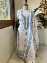 Suit Set with Thread Embroidery in Slub Cotton