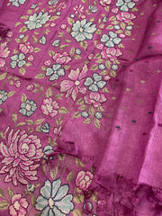 Purple Suit Set with Cross-Stitch Embroidery in Pure Tussar Silk