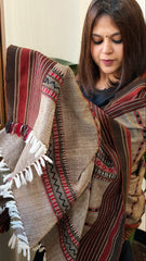 Brown Handwoven Woollen Kutchi Shawl