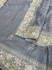 Grey Suit Set with Mirror Work in Pure Cotton