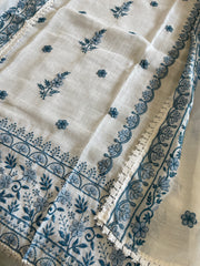 Suit Set with Thread Embroidery in Slub Cotton