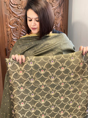 Gold Designer Handwoven Kadwa Banarasi Suit Set in Pure Silk