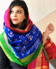 Blue Handwoven Ikat Dupatta in Pure Silk