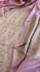 Pink Winter Suit Set with Aari Work in Pashmina Wool