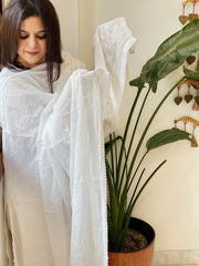 Mul Cotton Dupatta with Thread Jaal Embroidery
