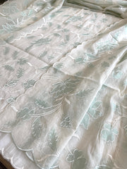 Off white, Sea green Applique Jaal Dupatta Suit Set in Chanderi