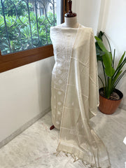 Gold Suit Set with Lucknowi Handwork in Tissue Chanderi