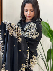 Black Crepe Dupatta with Pearl, Cut Daana, Gold Thread & Sequin Embroidery