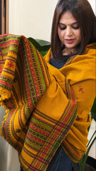Mustard Handwoven Woollen Shawl with Mirror Handwork
