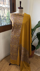 Mustard Winter Suit Set with Aari Work in Pashmina Wool