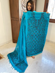 Firoza Suit Set with Kantha Handwork in Pure Tussar Silk