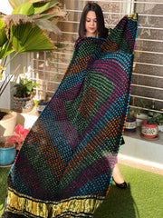 Black Kodi Bandhej Dupatta in Gajji Silk
