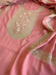 Peach Winter Suit Set with Aari Work in Pashmina Wool