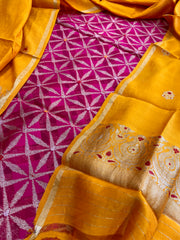 Pink Designer Handwoven Kadwa Banarasi Suit Set in Pure Silk