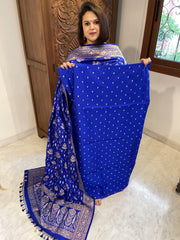 Blue Designer Handwoven Kadwa Banarasi Suit Set in Pure Silk