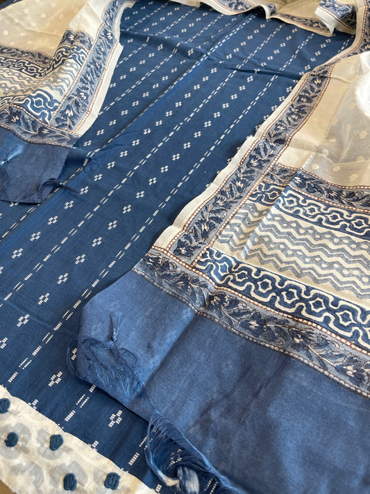 Indigo Handwoven Suit Sets in Pure Cotton