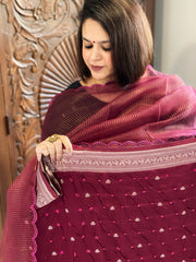 Maroon Handwoven Kadwa Banarasi with Hand Bandhani Suit Set in Pure Silk