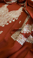 Rust Winter Suit Set with Aari Work in Pashmina Wool