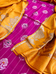 Pink Designer Handwoven Kadwa Banarasi Suit Set in Pure Silk