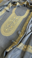 Powder Blue Winter Suit Set with Aari Work in Pashmina Wool