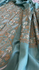 Aqua Winter Suit Set with Aari Work in Pashmina Wool
