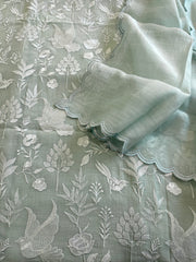Aqua Suit Set with Thread Embroidery in Pure Mul