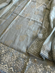 Dull Green Gota Applique Suit Set in Pure Mul Chanderi