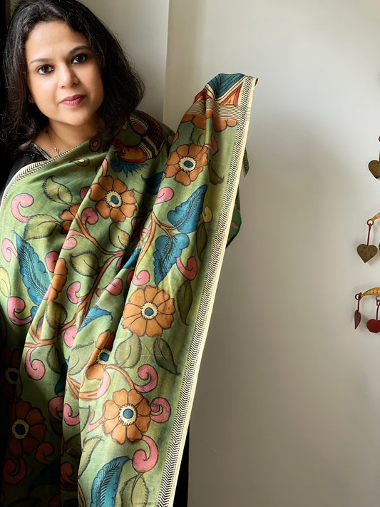 Handpainted Kalamkari Dupatta in Chanderi Silk