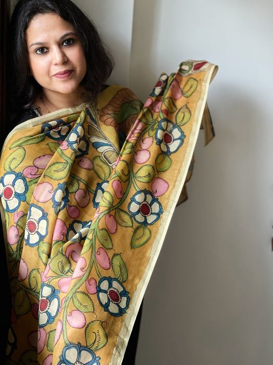 Handpainted Kalamkari Dupatta in Chanderi Silk