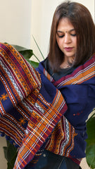 Navy Handwoven Woollen Shawl with Mirror Handwork