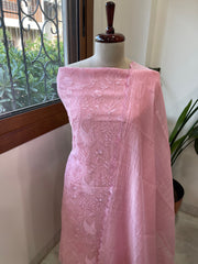 Pink Suit Set with Thread Embroidery in Pure Mul