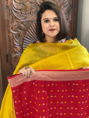 Red Handwoven Kadwa Banarasi with Hand Bandhani Suit Set in Pure Silk