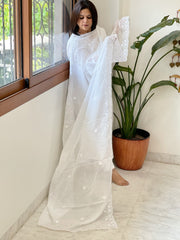 White Kota Cotton Dupatta with Thread Embroidery
