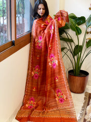 Kashmiri Aari Embroidered Dupatta in Geecha Silk