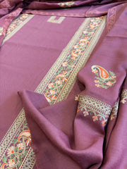Mauve Winter Suit Set with Aari Work in Pashmina Wool