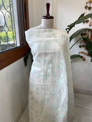 Off white, Sea green Applique Jaal Dupatta Suit Set in Chanderi